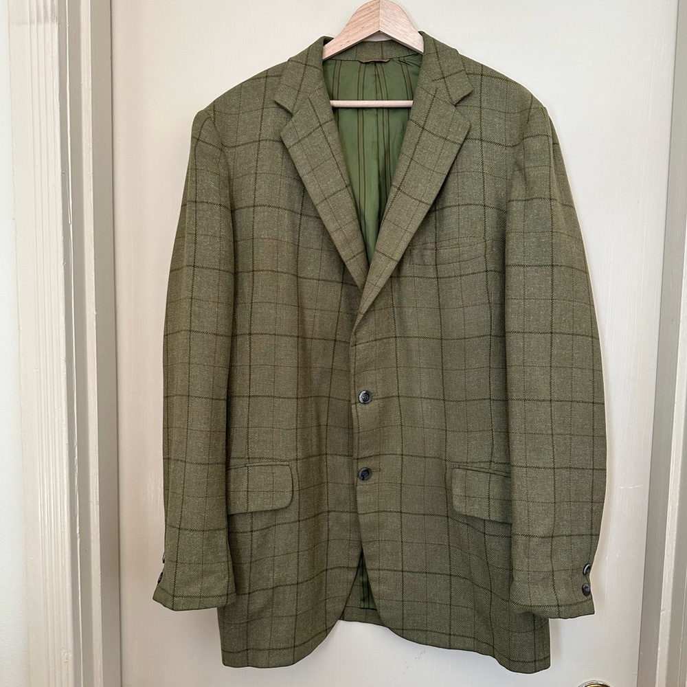 Vintage Wool Green Plaid Blazer Men’s